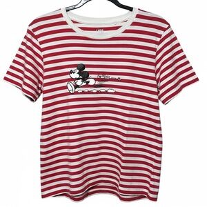 Uniqlo UT Disney Mickey Mouse Striped Graphic Tee Red White Cotton M